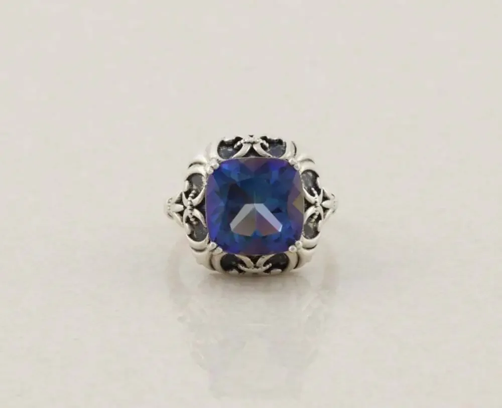 Sterling Silver Mystic Topaz Fleur de Lis Ring Size 8 1/4